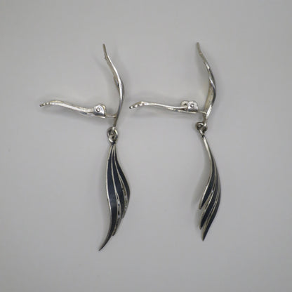 Antique Niello 865 Silver Double Angel Wings Clip On Earrings N1