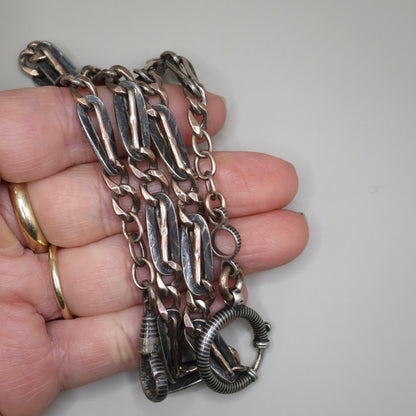 Heavy Antique Victorian Niello Silver & 12k Rose Gold Vermeil Chain Necklace MB50