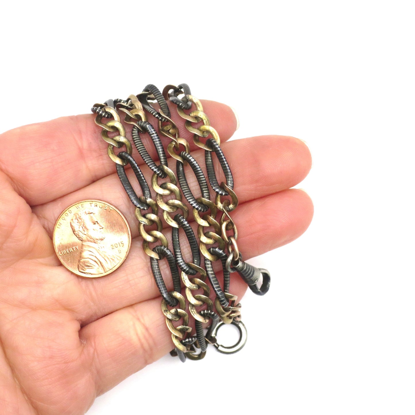 Antique Victorian 800 Silver Niello 9k Rose Gold Vermeil Pocket Wactch Chain Necklace MB64