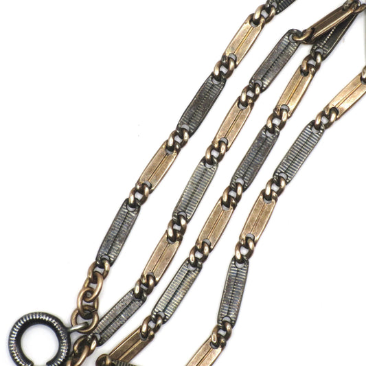 Antique Niello 800 Silver Bar Link Necklace - 14k Rose Gold Vermeil, 15"inches MB7