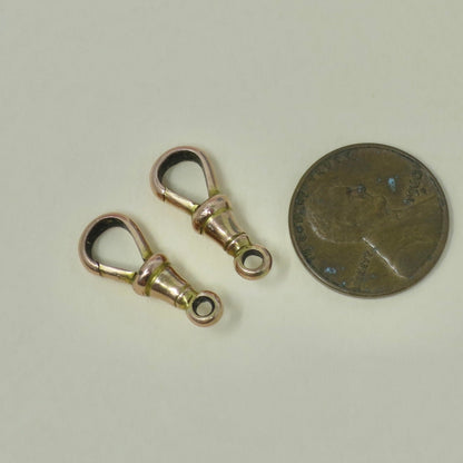 Antique Edwardian 9ct Rose Gold Dog Clips: Fob & Charm Fasteners