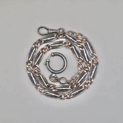 Heavy Antique Victorian Niello Silver & 12k Rose Gold Vermeil Chain Necklace MB50