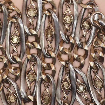 Antique Victorian 800 Silver Niello & Rose Gold Watch Chain Necklace MB12