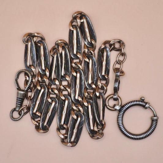 Heavy Antique Victorian Niello Silver & 12k Rose Gold Vermeil Chain Necklace MB50
