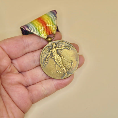 Vintage WWI Belgian Victory Goddess Bronze Medal Pendant