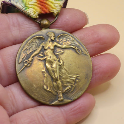 Vintage WWI Belgian Victory Goddess Bronze Medal Pendant