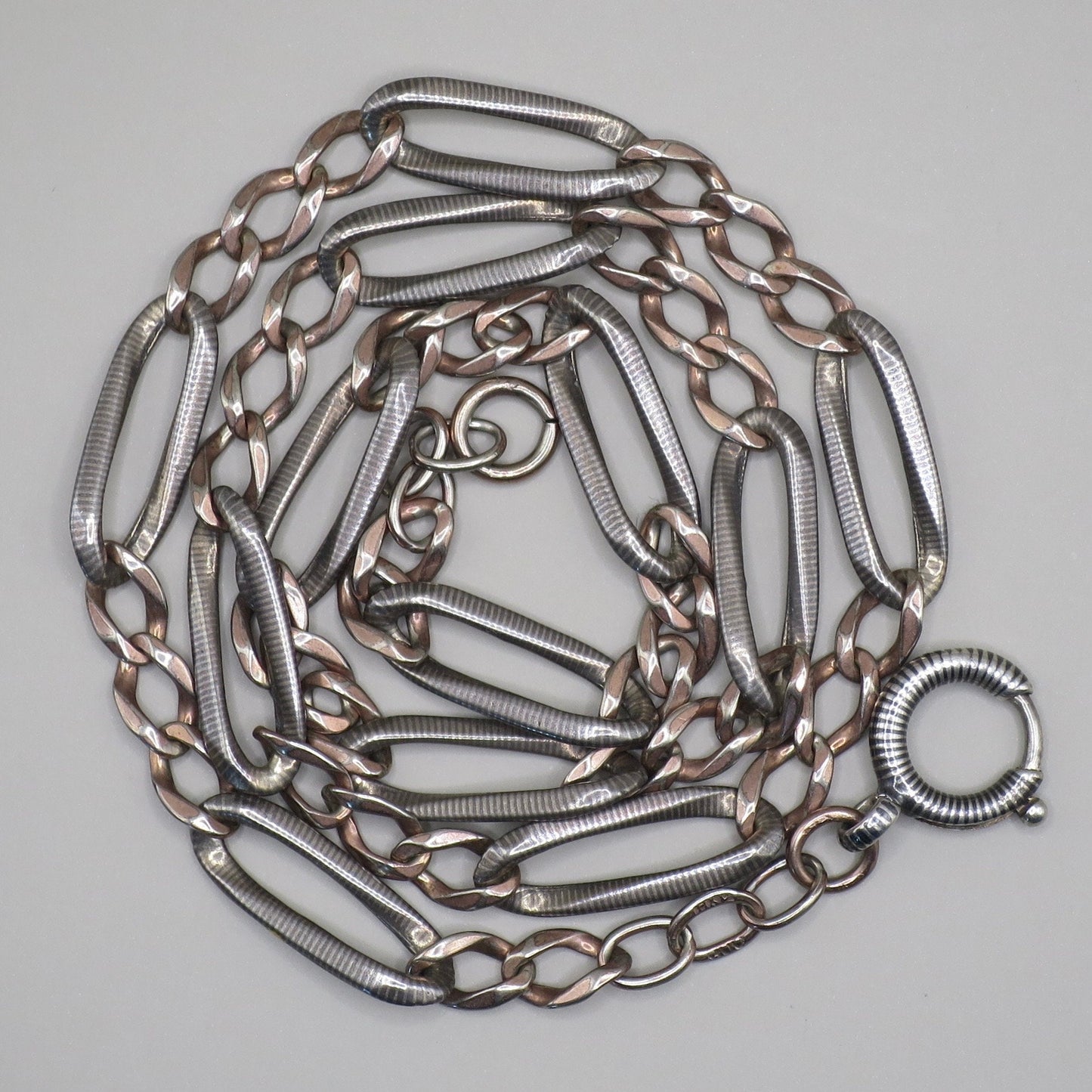 Antique Victorian Niello Silver & Rose Gold Vermeil Chain Necklace MB48