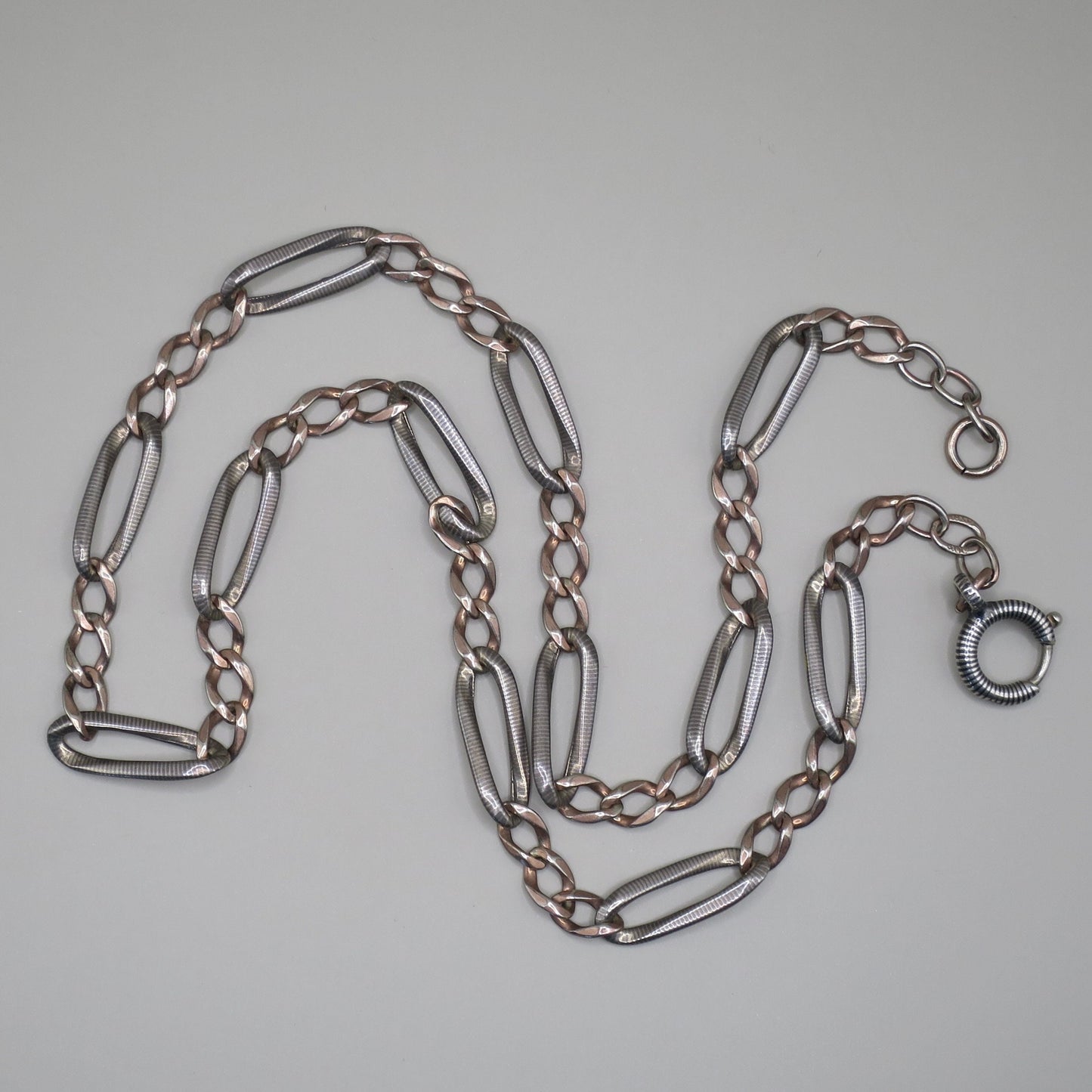 Antique Victorian Niello Silver & Rose Gold Vermeil Chain Necklace MB48
