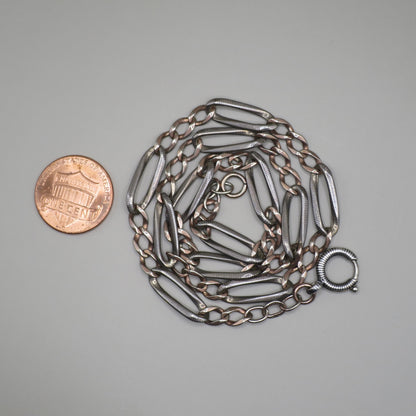 Antique Victorian Niello Silver & Rose Gold Vermeil Chain Necklace MB48