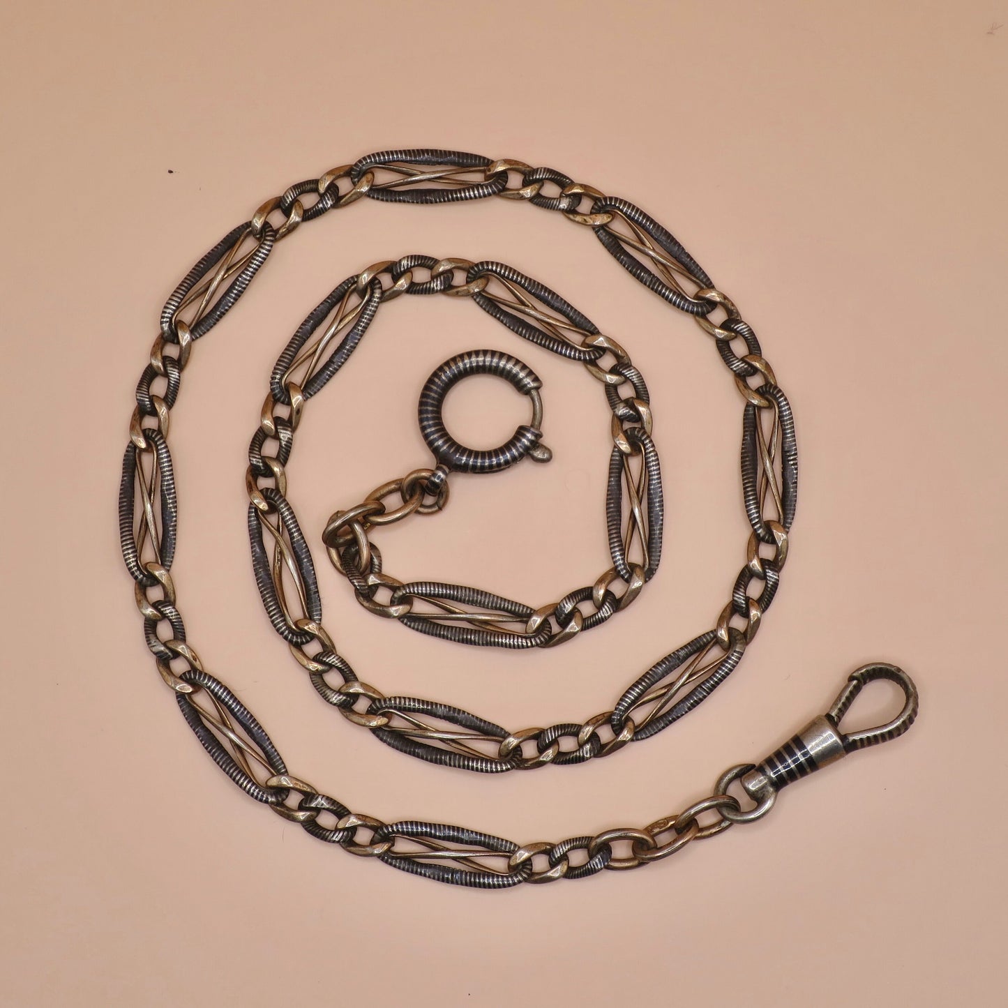 Antique Victorian 800 Silver Niello Rose Gold Chain: 15.125" Choker Necklace MB1