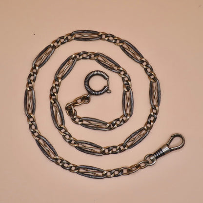 Antique Victorian 800 Silver Niello Rose Gold Chain: 15.125" Choker Necklace MB1