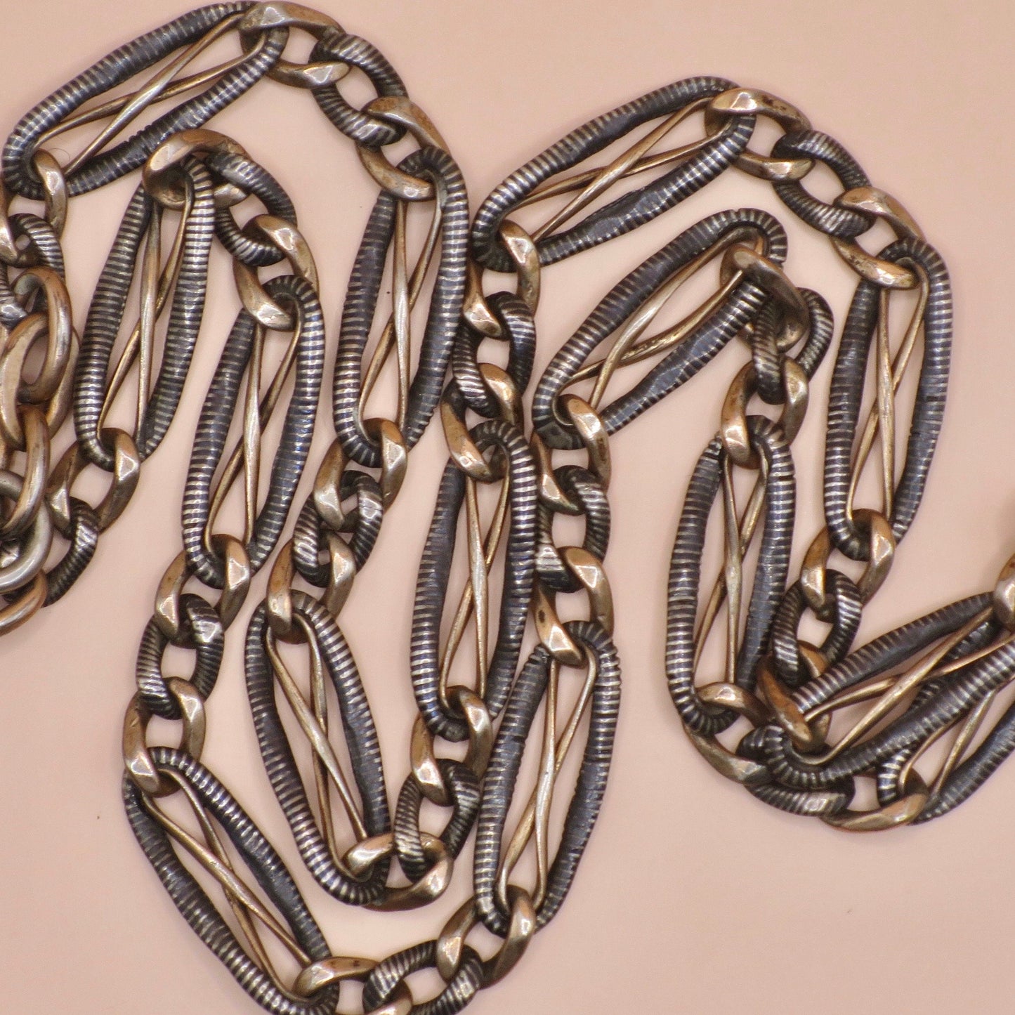 Antique Victorian 800 Silver Niello Rose Gold Chain: 15.125" Choker Necklace MB1