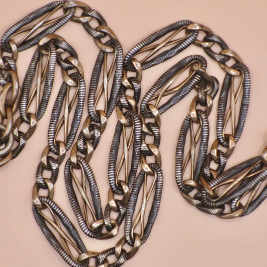 Antique Victorian 800 Silver Niello Rose Gold Chain: 15.125" Choker Necklace MB1