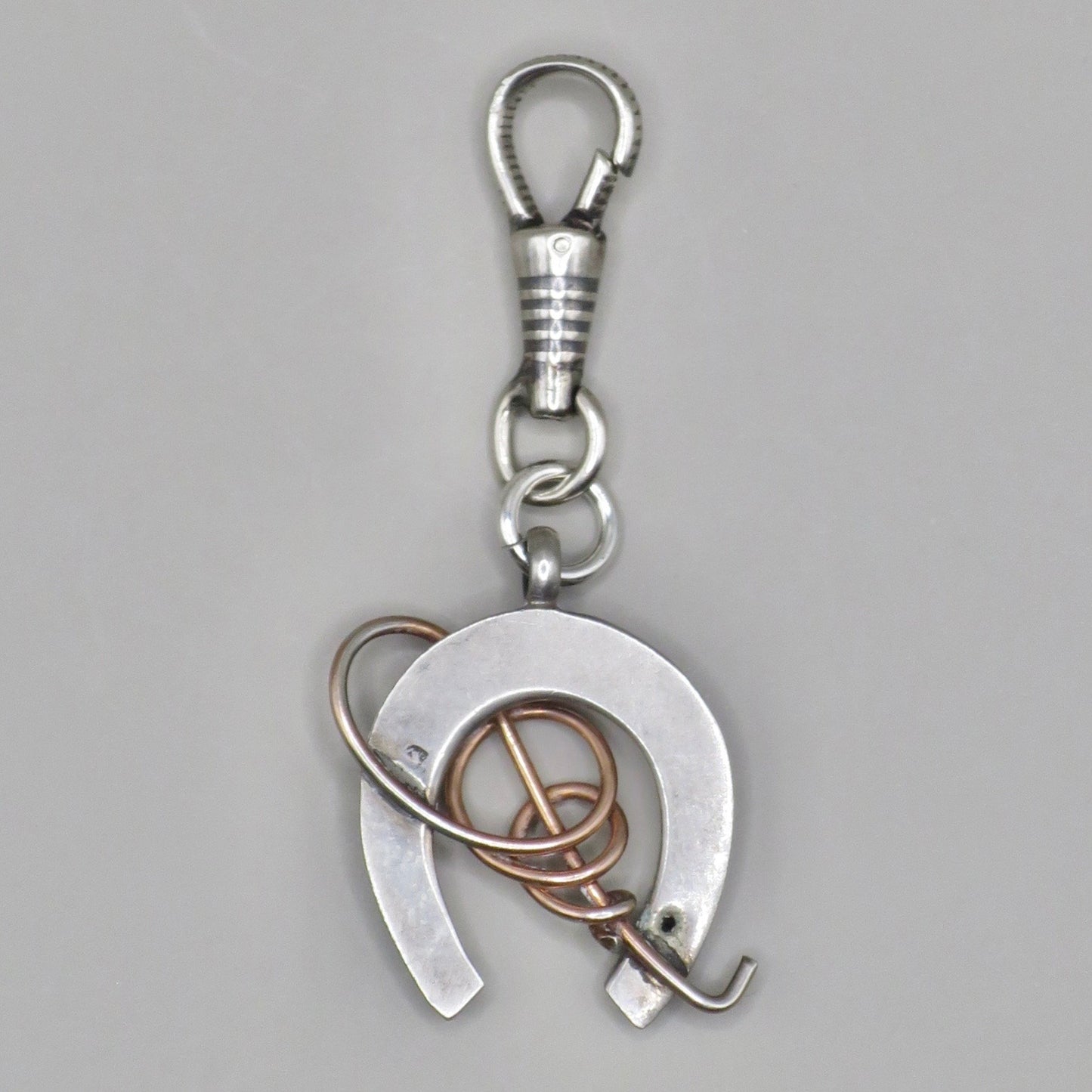 Antique Victorian 800 Niello Silver and Rose Gold Vermeil Equestrian Horseshoe Charm Pendant N13