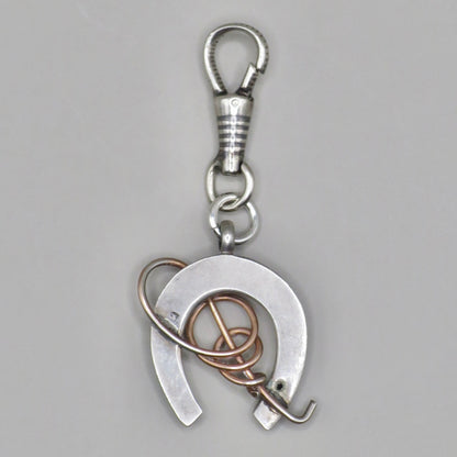 Antique Victorian 800 Niello Silver and Rose Gold Vermeil Equestrian Horseshoe Charm Pendant N13