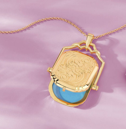 14K Yellow Gold Victorian Style Swivel Photo Locket Pendant
