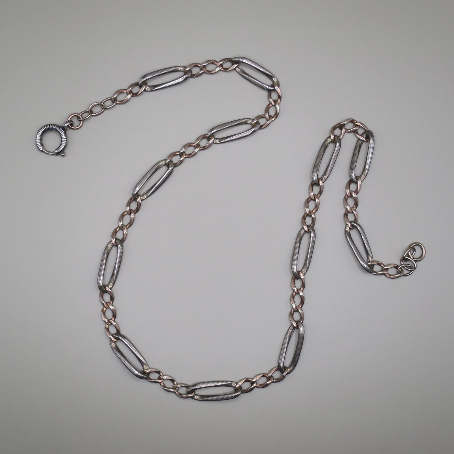 Antique Victorian Niello Silver & Rose Gold Vermeil Chain Necklace MB48
