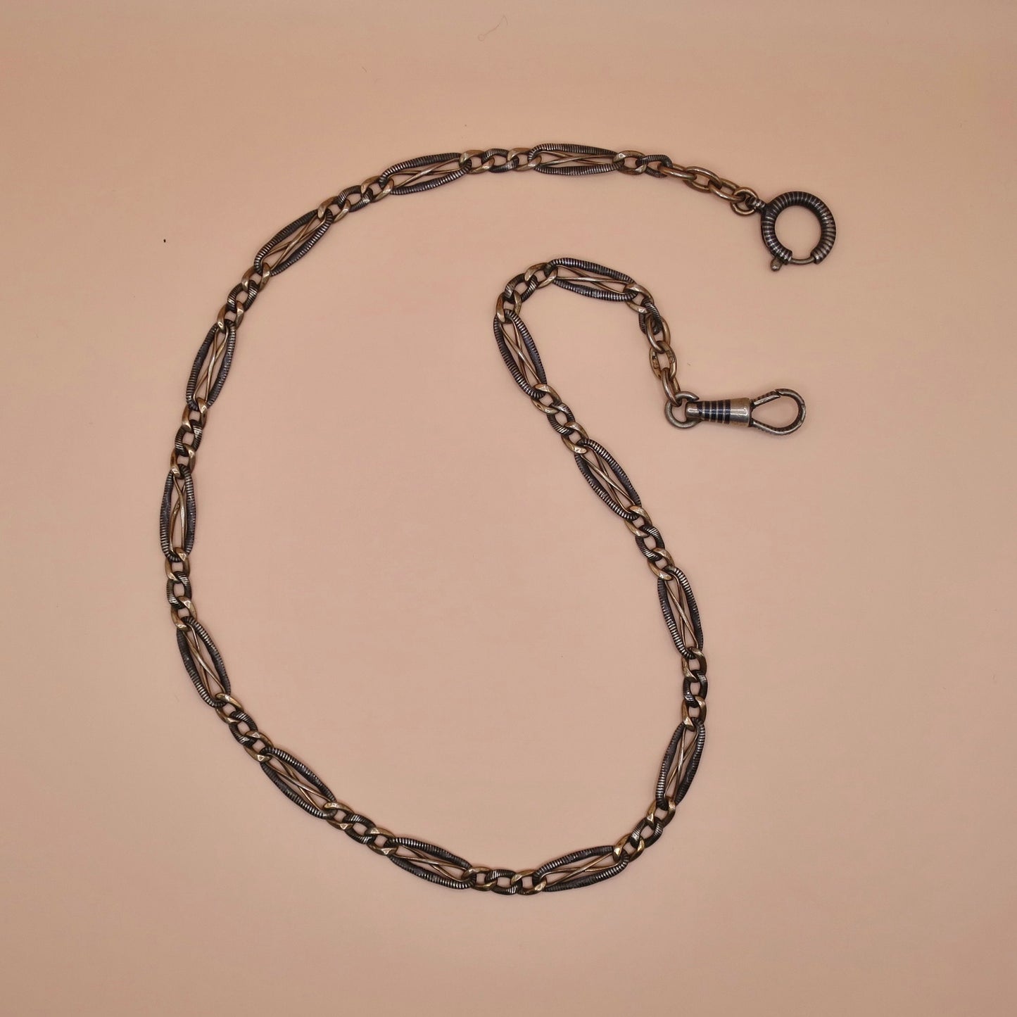 Antique Victorian 800 Silver Niello Rose Gold Chain: 15.125" Choker Necklace MB1