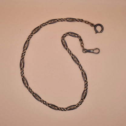 Antique Victorian 800 Silver Niello Rose Gold Chain: 15.125" Choker Necklace MB1