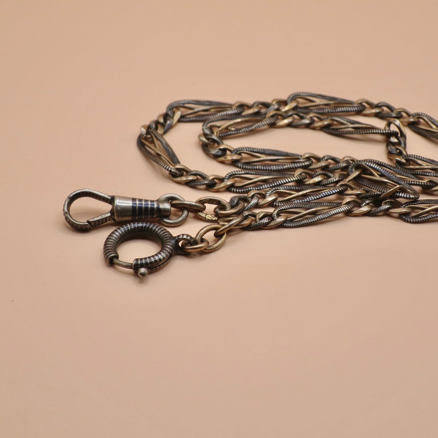 Antique Victorian 800 Silver Niello Rose Gold Chain: 15.125" Choker Necklace MB1