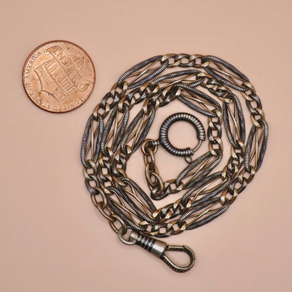 Antique Victorian 800 Silver Niello Rose Gold Chain: 15.125" Choker Necklace MB1