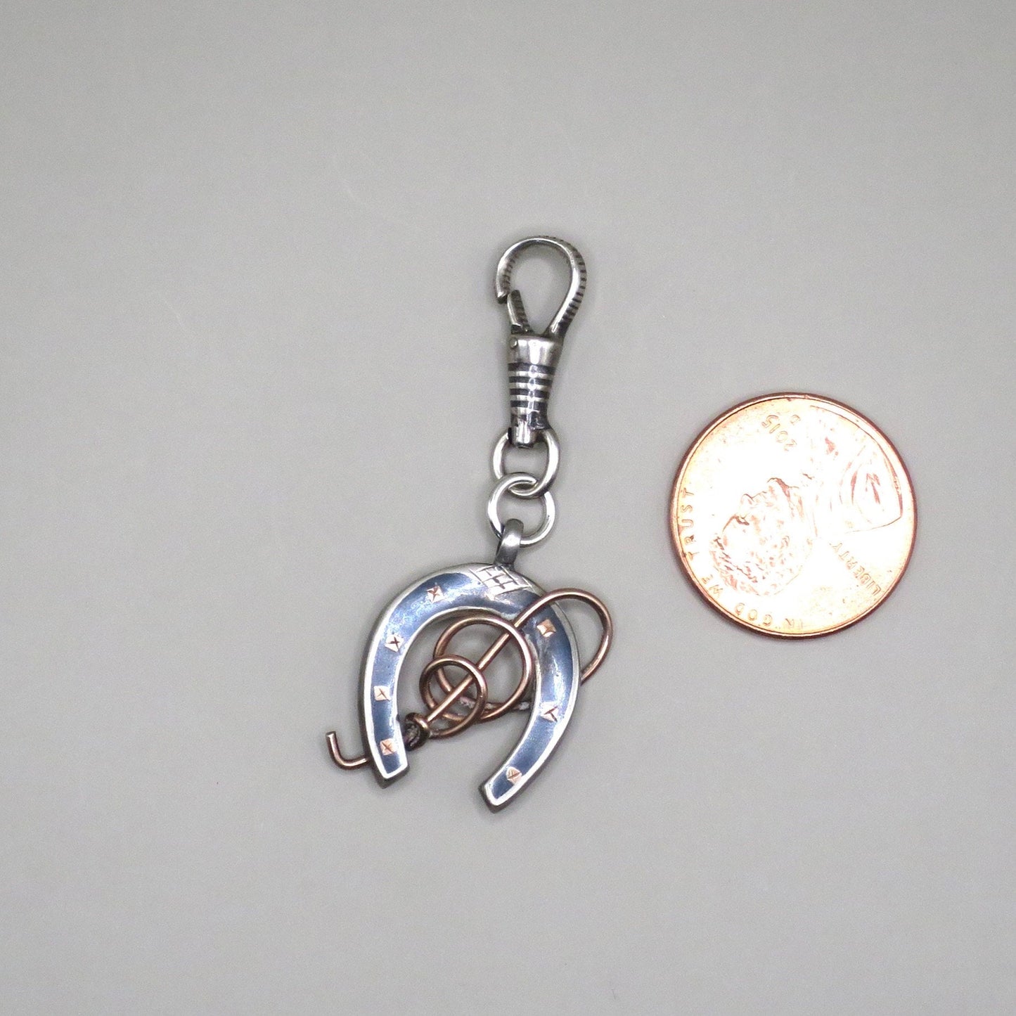 Antique Victorian 800 Niello Silver and Rose Gold Vermeil Equestrian Horseshoe Charm Pendant N13
