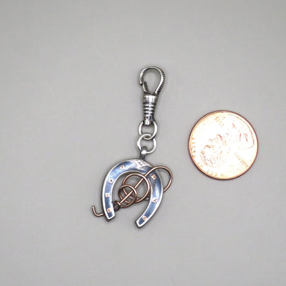 Antique Victorian 800 Niello Silver and Rose Gold Vermeil Equestrian Horseshoe Charm Pendant N13