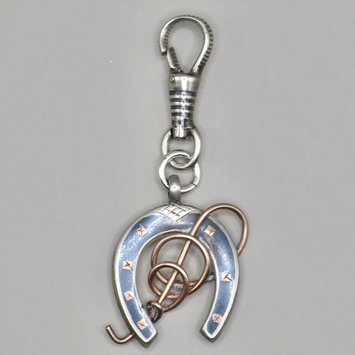 Antique Victorian 800 Niello Silver and Rose Gold Vermeil Equestrian Horseshoe Charm Pendant N13
