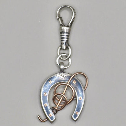Antique Victorian 800 Niello Silver and Rose Gold Vermeil Equestrian Horseshoe Charm Pendant N13