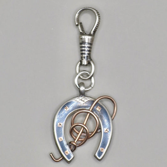 Antique Victorian 800 Niello Silver and Rose Gold Vermeil Equestrian Horseshoe Charm Pendant N13
