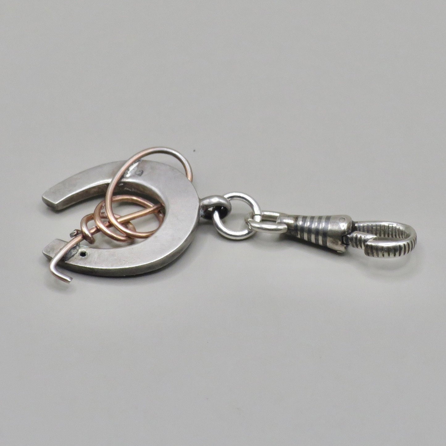 Antique Victorian 800 Niello Silver and Rose Gold Vermeil Equestrian Horseshoe Charm Pendant N13