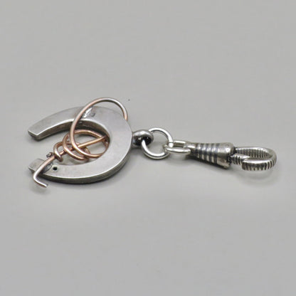 Antique Victorian 800 Niello Silver and Rose Gold Vermeil Equestrian Horseshoe Charm Pendant N13