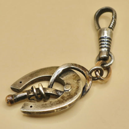 Antique Victorian Niello Silver Horseshoe Pendant: Equestrian Charm N14
