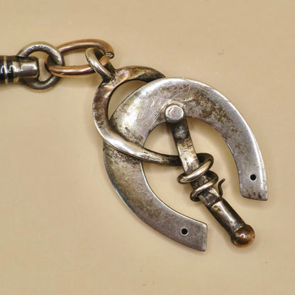 Antique Victorian Niello Silver Horseshoe Pendant: Equestrian Charm N14