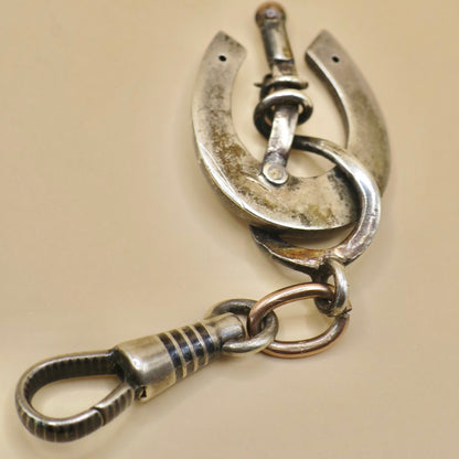 Antique Victorian Niello Silver Horseshoe Pendant: Equestrian Charm N14
