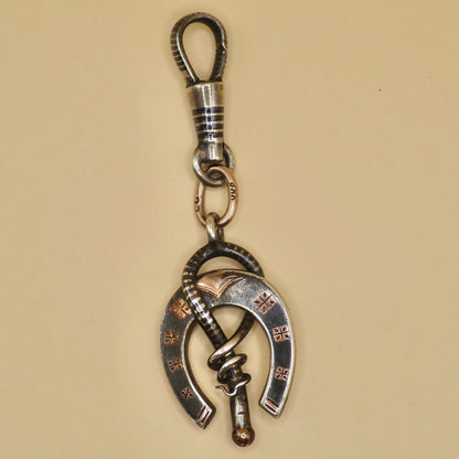 Antique Victorian Niello Silver Horseshoe Pendant: Equestrian Charm N14