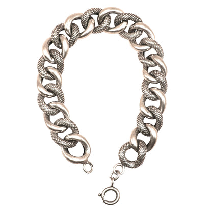 Antique Victorian French Silver Chunky Textured Curb Link Bracelet