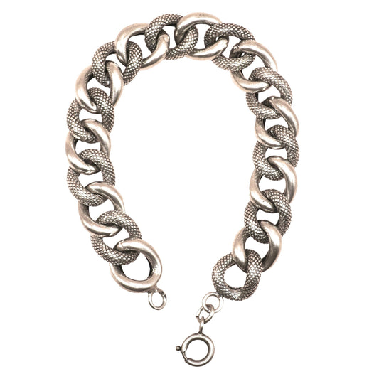 Antique Victorian French Silver Chunky Textured Curb Link Bracelet