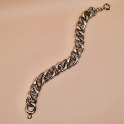 Antique Victorian French Silver Chunky Textured Curb Link Bracelet