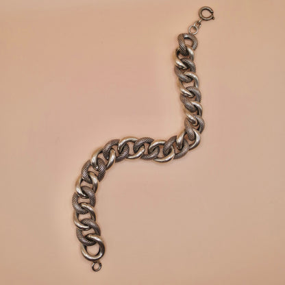 Antique Victorian French Silver Chunky Textured Curb Link Bracelet
