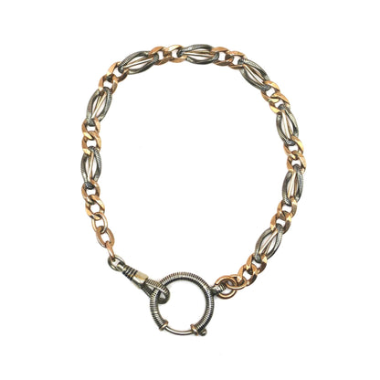 Antique Victorian Niello 800 Silver & 12k Rose Gold Gilt Watch Chain Bracelet MB49