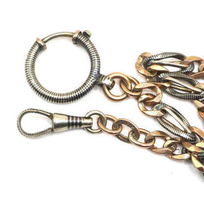 Antique Victorian Niello 800 Silver & 12k Rose Gold Gilt Watch Chain Bracelet MB49