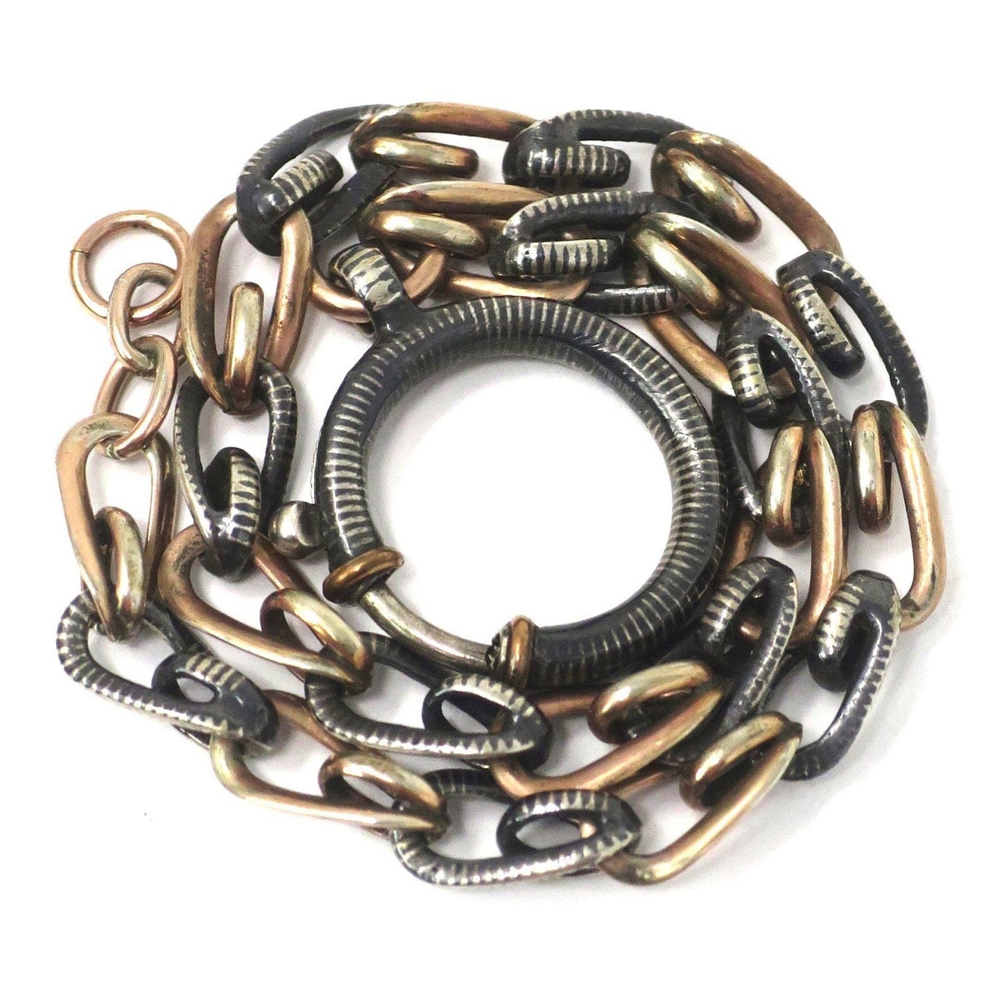 Fancy French Antique Victorian Niello Silver & 10k Rose Gold Vermeil Bracelet MB37