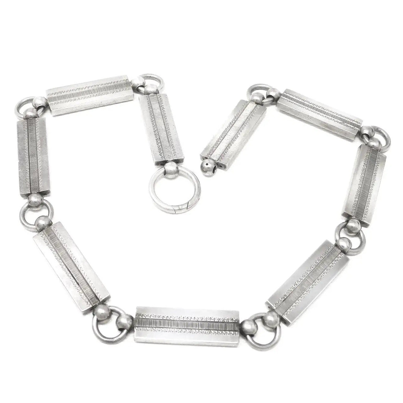 1877 Antique Victorian 2 Sided Sterling Silver Rectangular Links Collar Choker Necklace