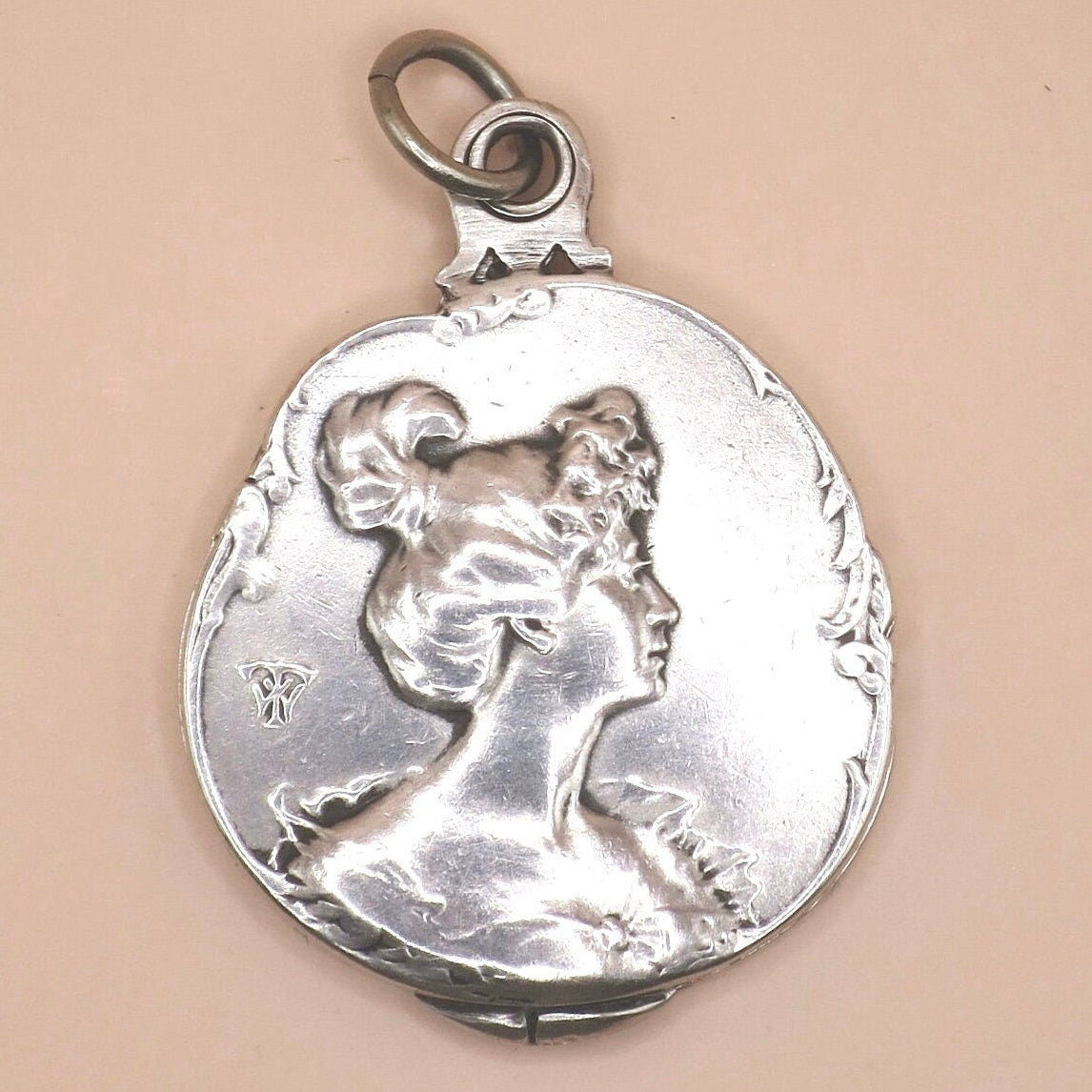 Antique French Art Nouveau Sliding Mirror Locket Pendant