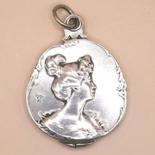 Antique French Art Nouveau Sliding Mirror Locket Pendant