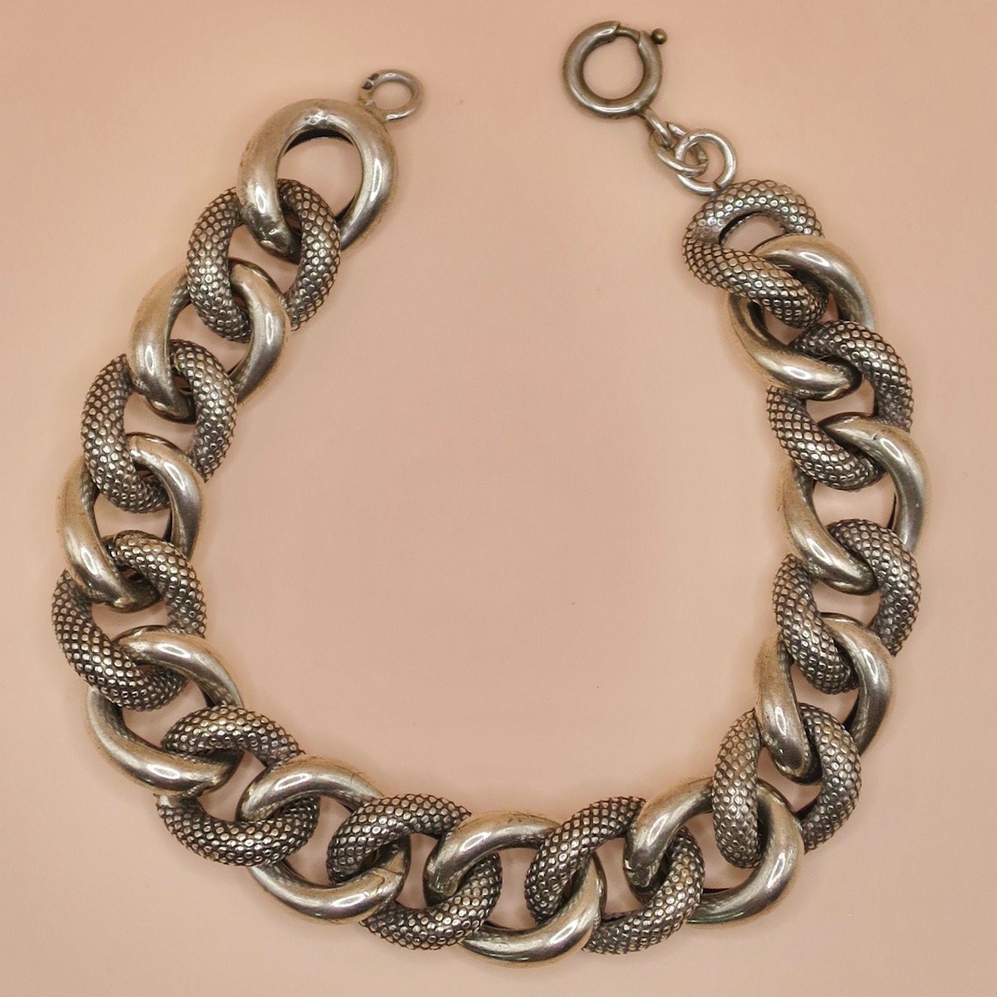 Antique Victorian French Silver Chunky Textured Curb Link Bracelet