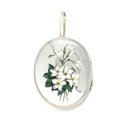 Victorian Sterling Silver Lily of the Valley Enameled Locket Pendant