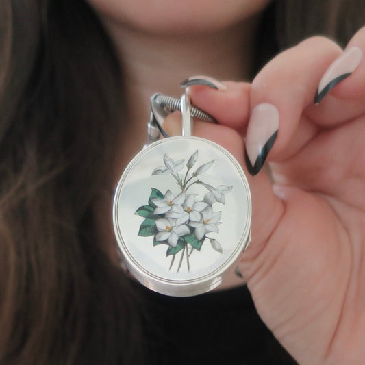 Victorian Sterling Silver Lily of the Valley Enameled Locket Pendant