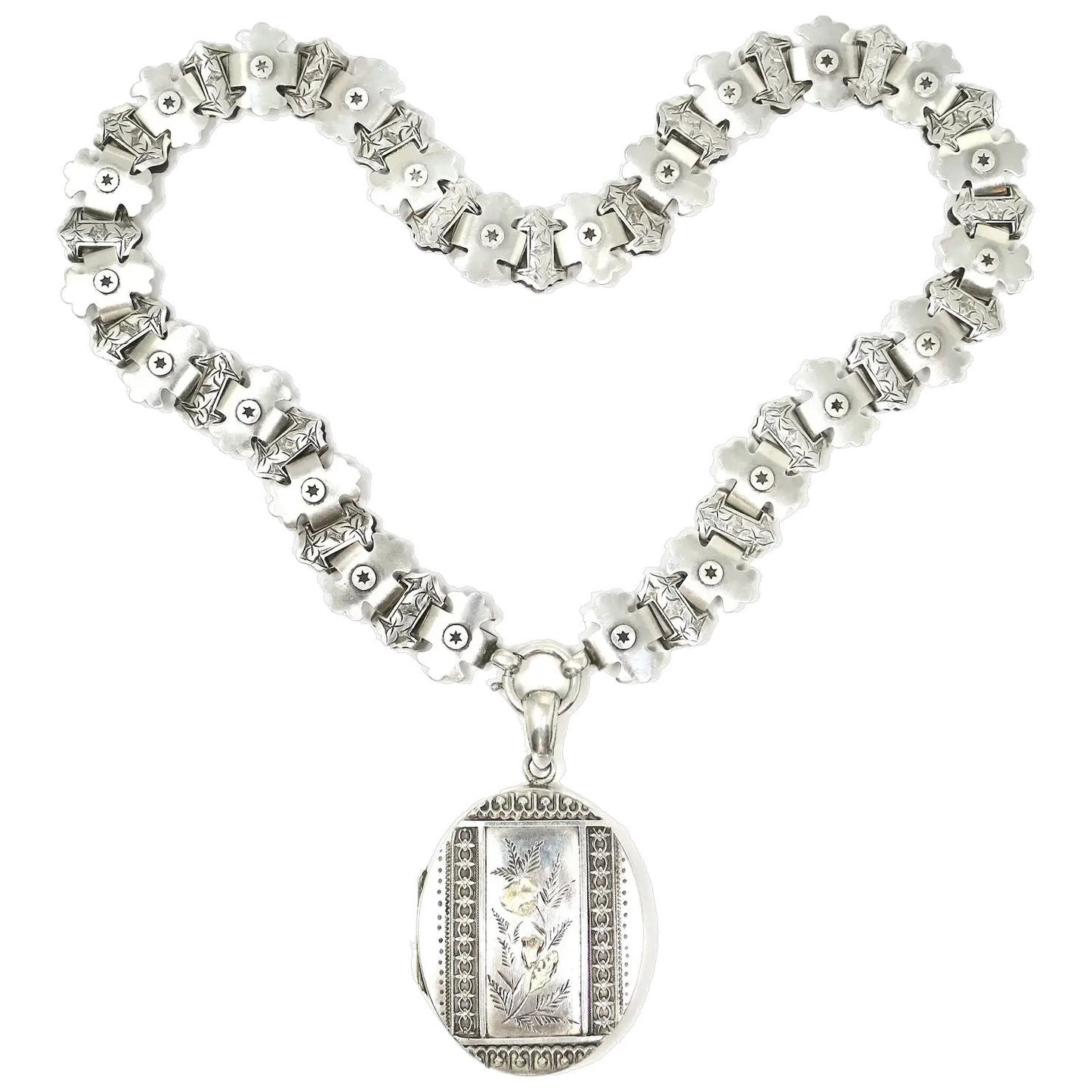 Antique Victorian Sterling Silver Book Chain Locket, Aesthetic Movement